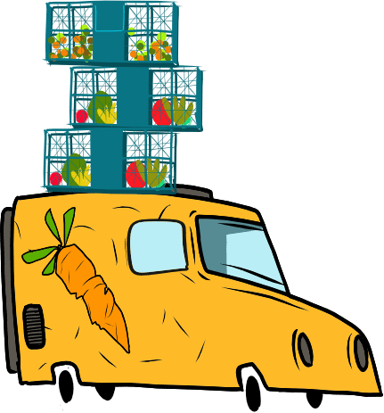 Illustration: Lieferwagen bringt Biokisten an die Haustür